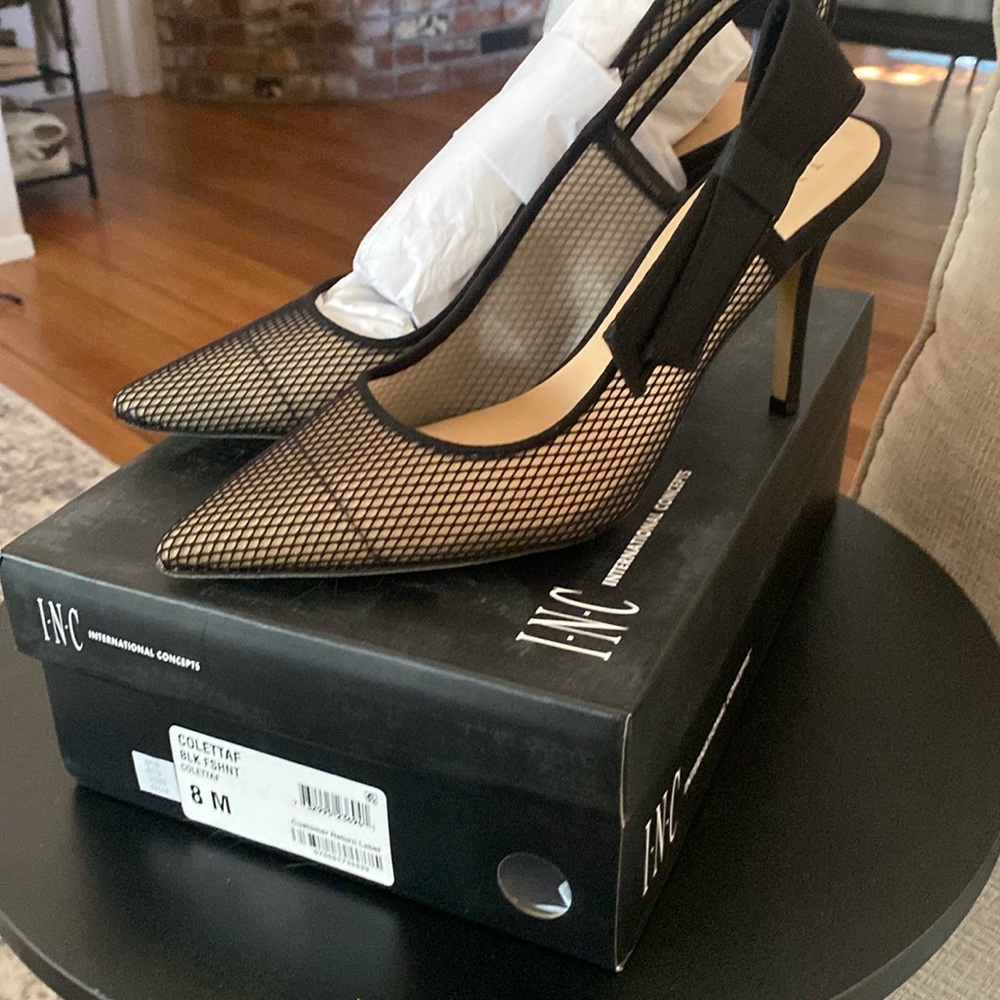 INC sling back pumps, black, size 8